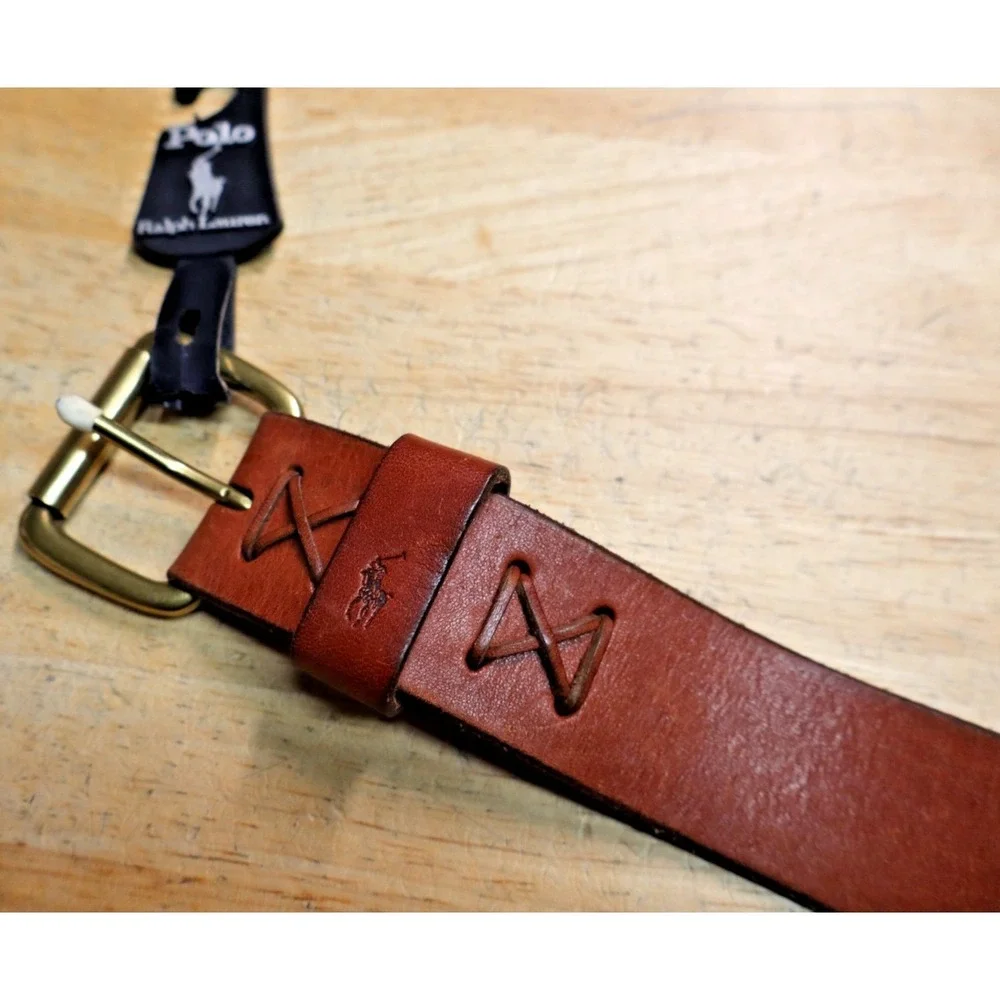 Polo Ralph Lauren Pony Logo Brass Buckle Italian Saddle Leather Belt Size 40